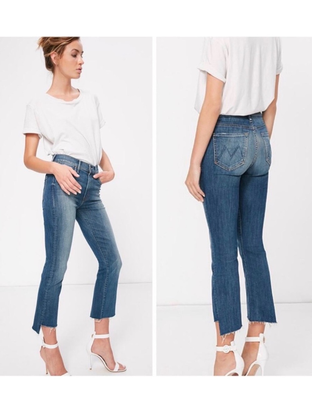 MOTHER Denim Insider Crop Step Fray Jeans in Not Rough Enough Blue Wash Size 24
